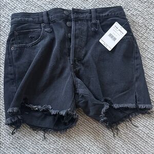 Distressed Free People Black Denim Shorts